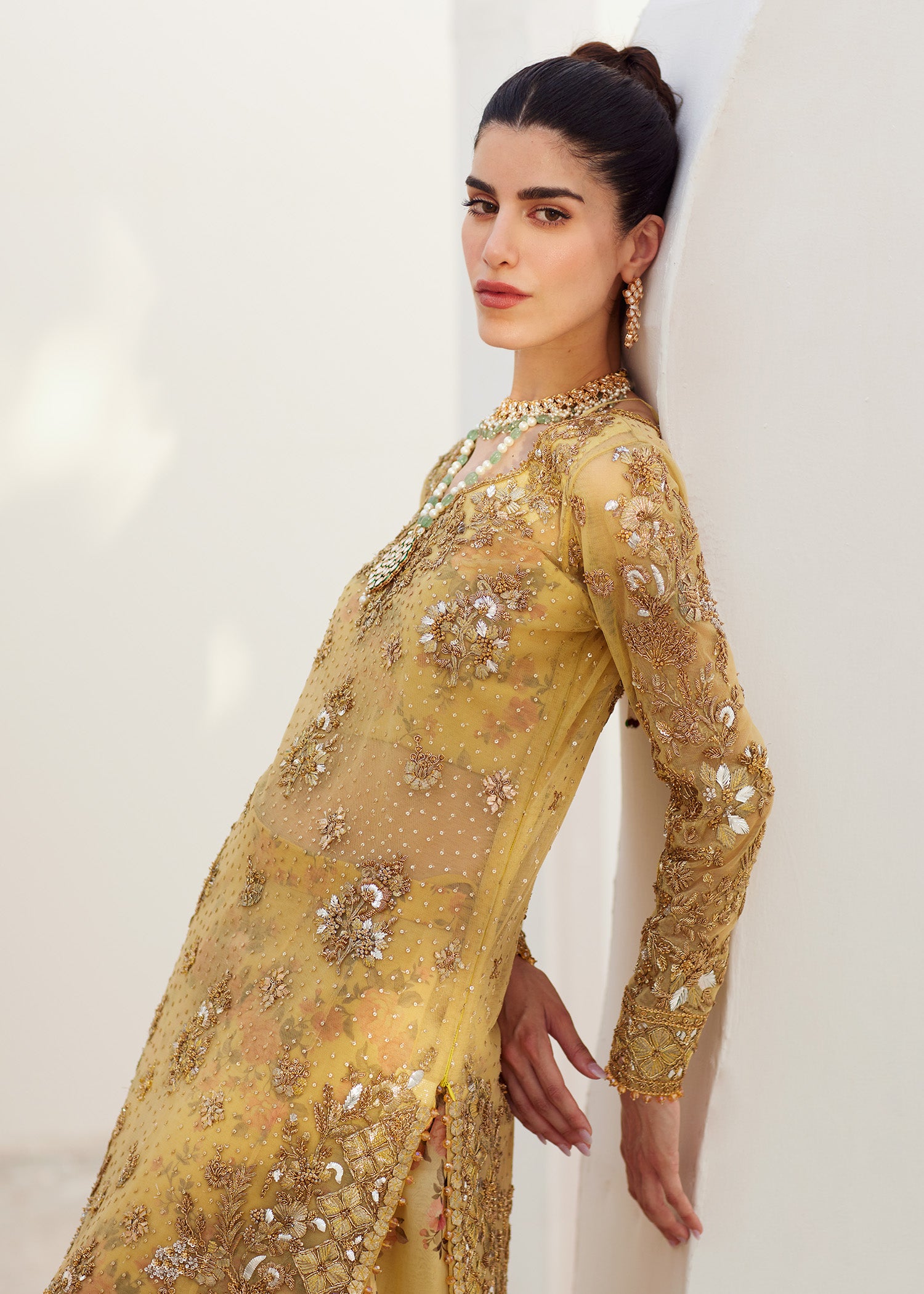 Yellow Hand-Embellished Net & Organza Sharara (3-Piece) - Image 7