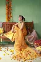 Pakistani Marigold Embellished Raw Silk Sharara (3-Piece) - Image 5