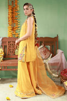 Pakistani Marigold Embellished Raw Silk Sharara (3-Piece) - Image 8