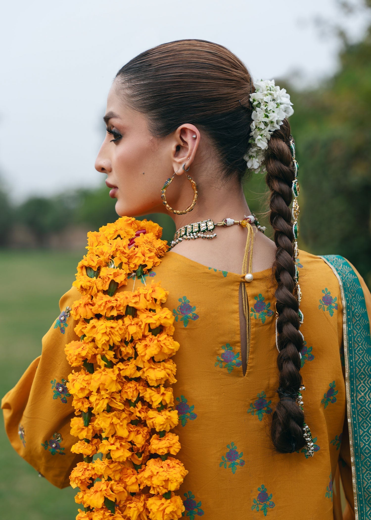 Pakistani Mustard Gota Embroidered Silk Sharara Set (3-Piece) - Image 5