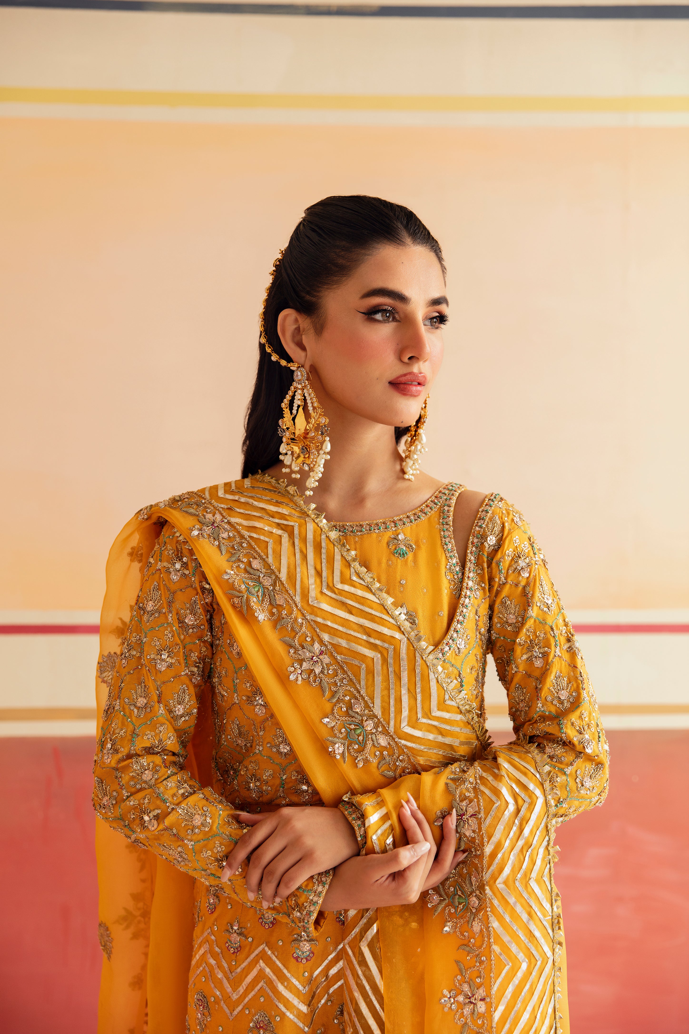 Saffron Yellow Zari Cotton Silk Sharara (3-Piece) - Image 2