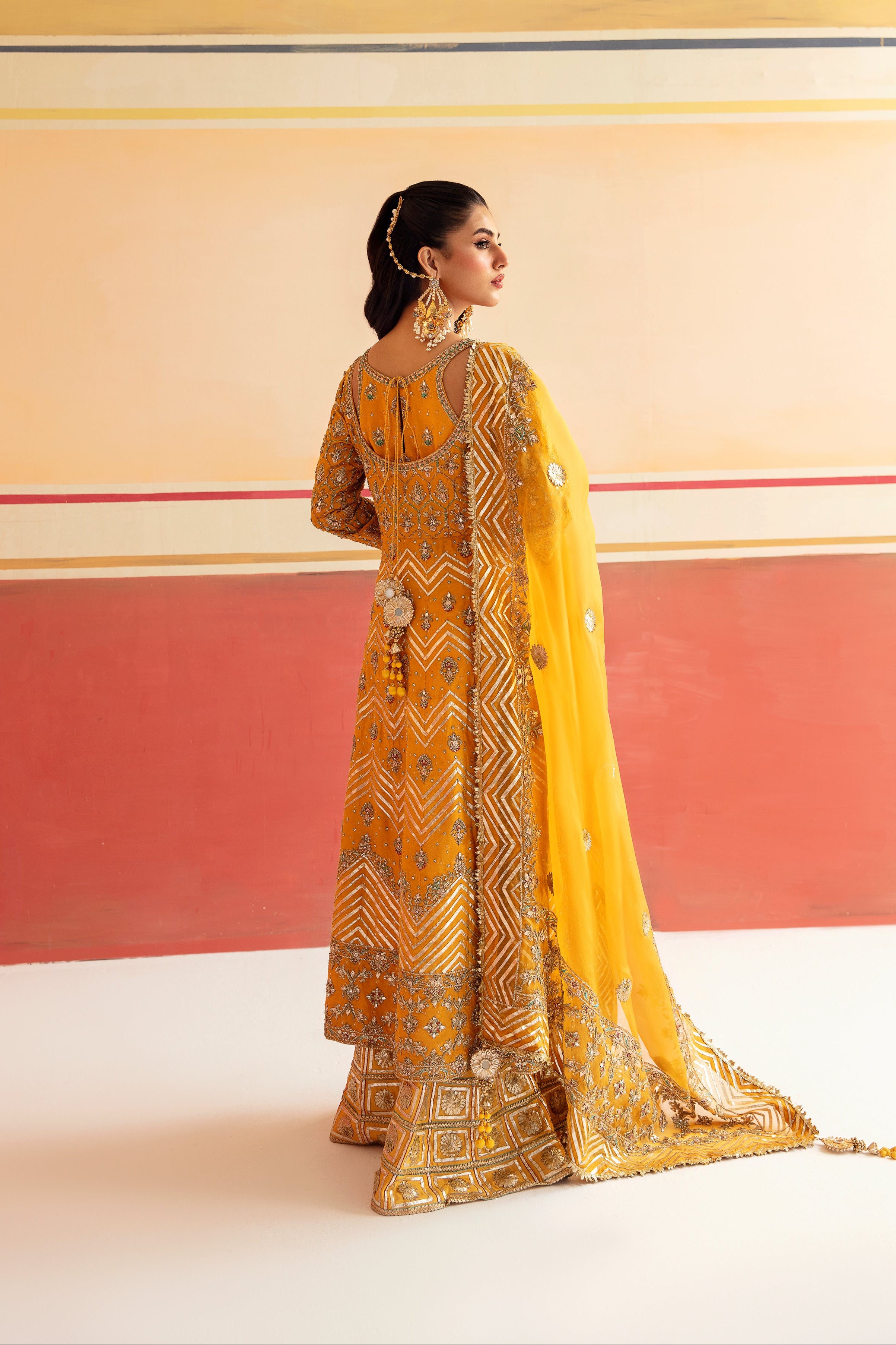 Saffron Yellow Zari Cotton Silk Sharara (3-Piece) - Image 3