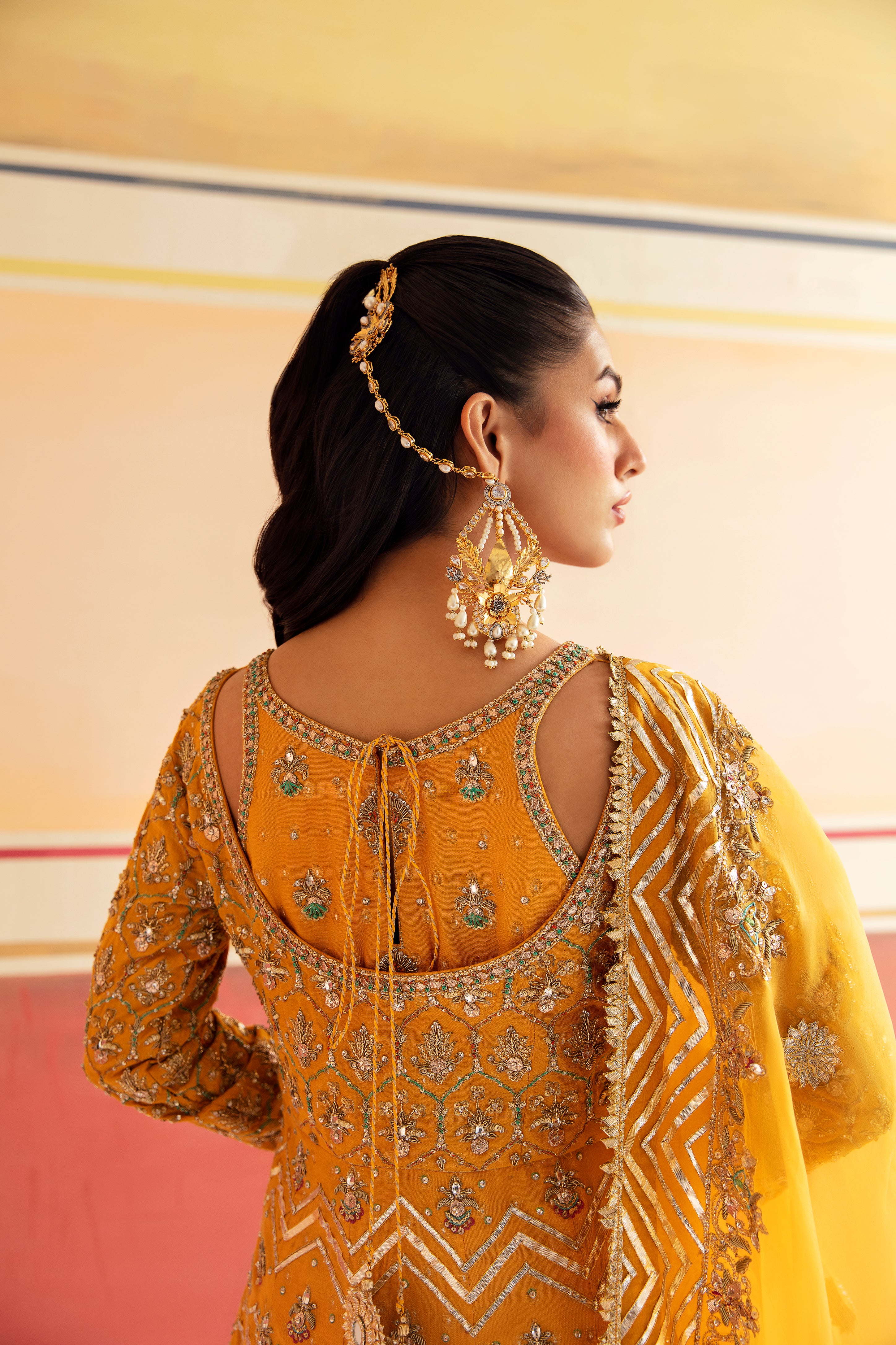 Saffron Yellow Zari Cotton Silk Sharara (3-Piece) - Image 4