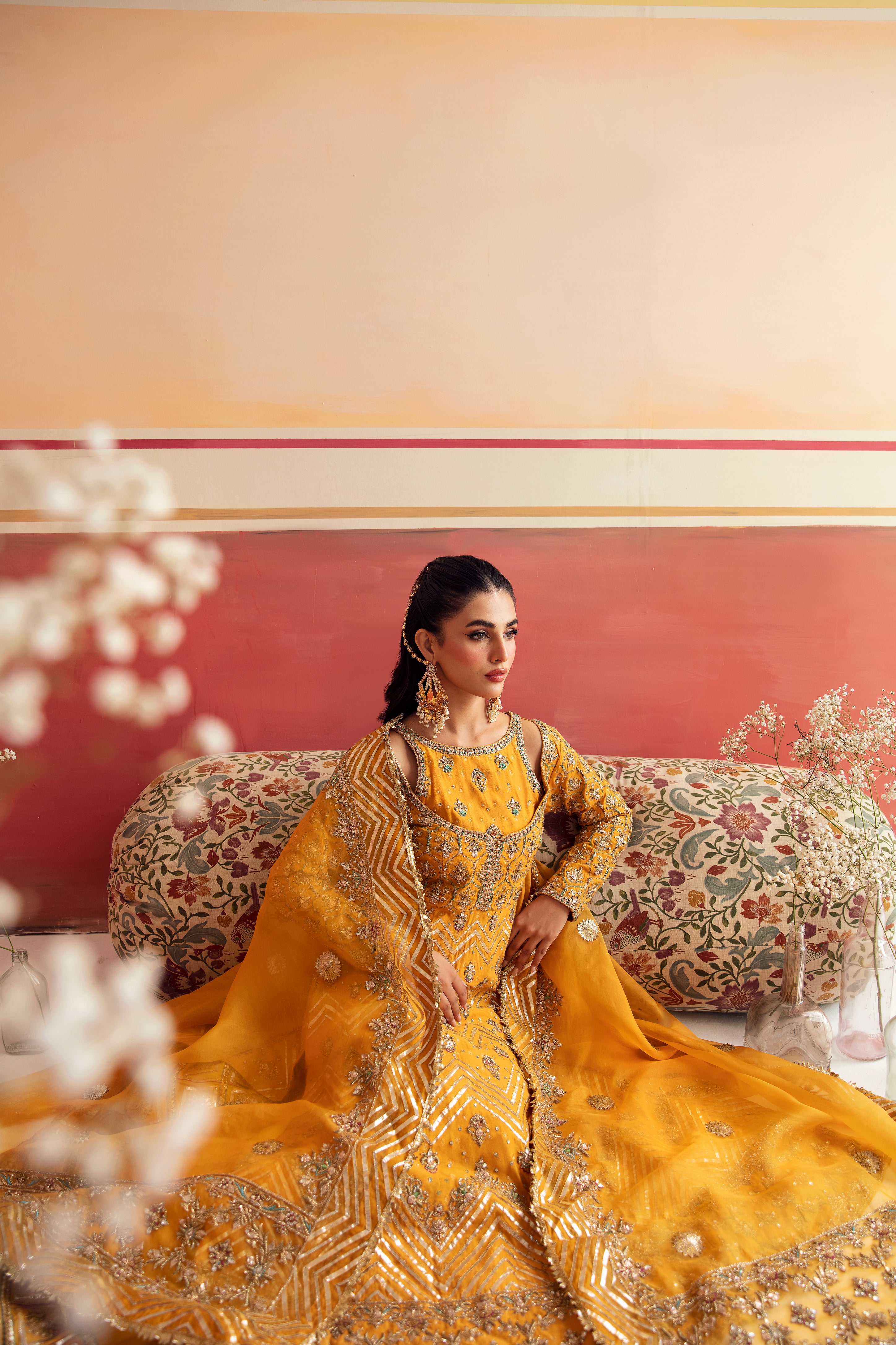 Saffron Yellow Zari Cotton Silk Sharara (3-Piece) - Image 5