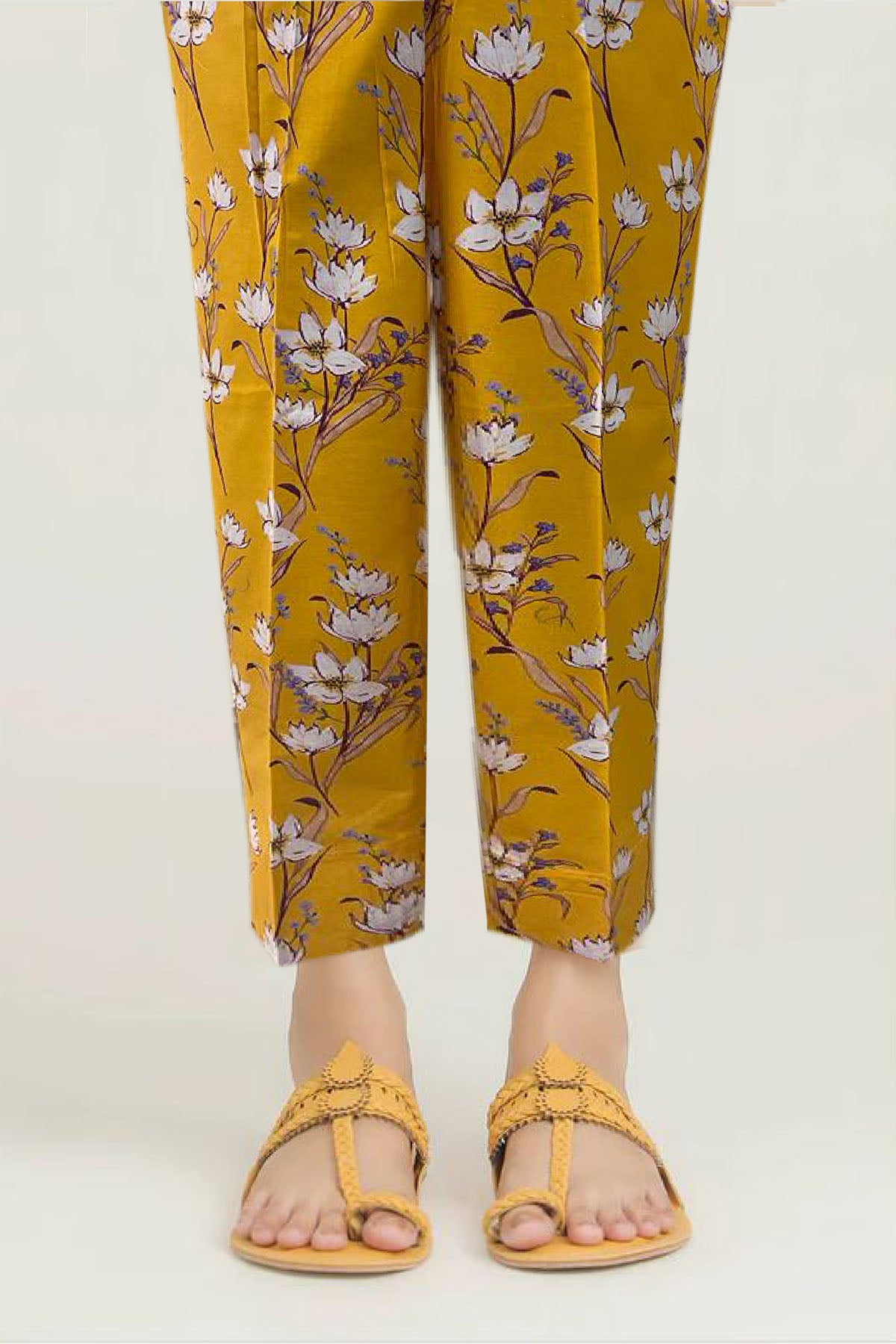 Pakistani Mustard Digital Printed Cotton Trouser (1-Pc) - Image 1