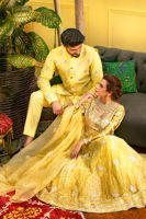 Yellow Embroidered Cotton-Silk Waistcoat Kurta (3-Piece) - Image 3