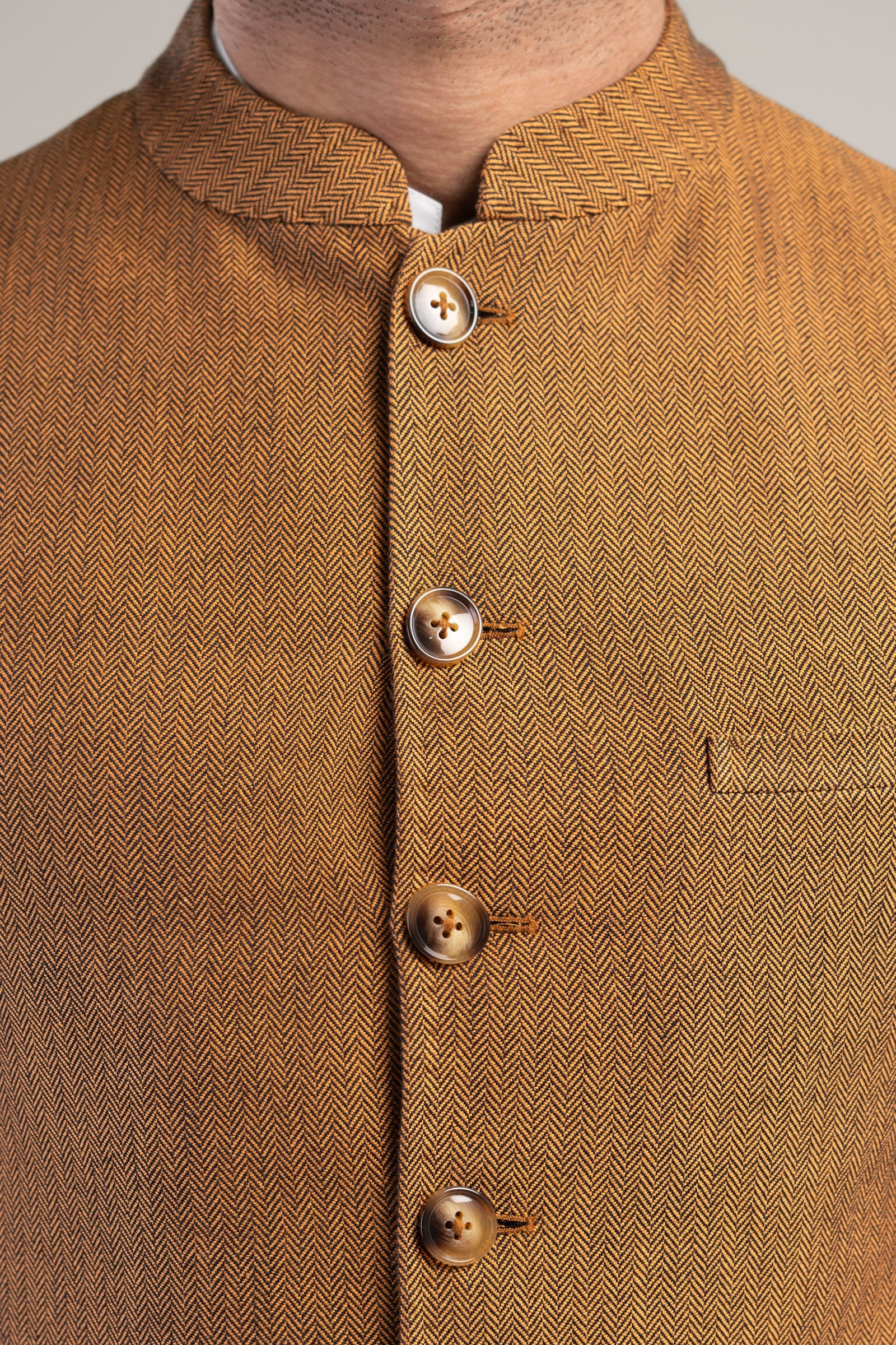 Mustard Handloomed Waistcoat Kurta Set (3-Piece) - Image 3