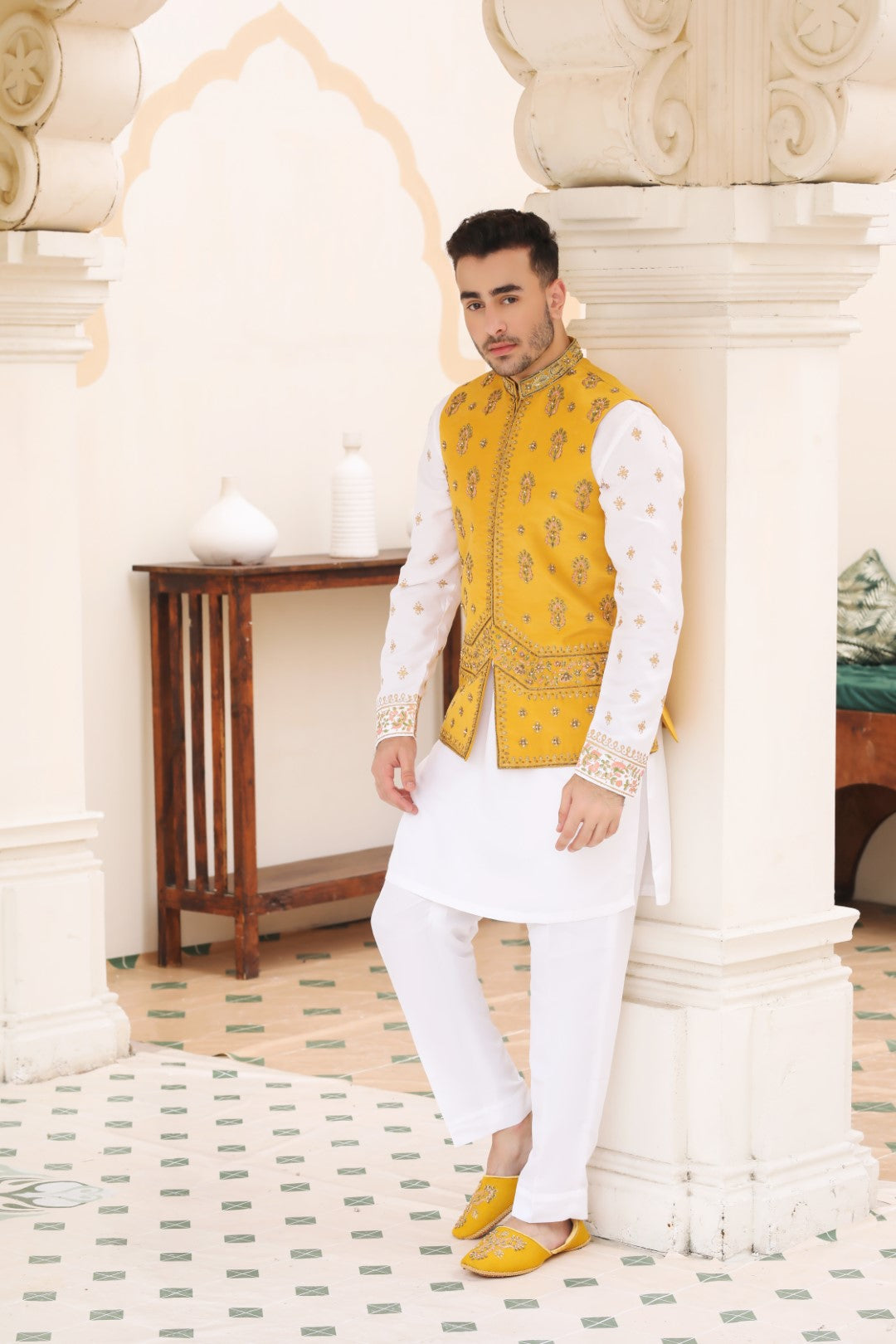 Mustard Ada Work Silk Waistcoat (3-Piece) - Image 2