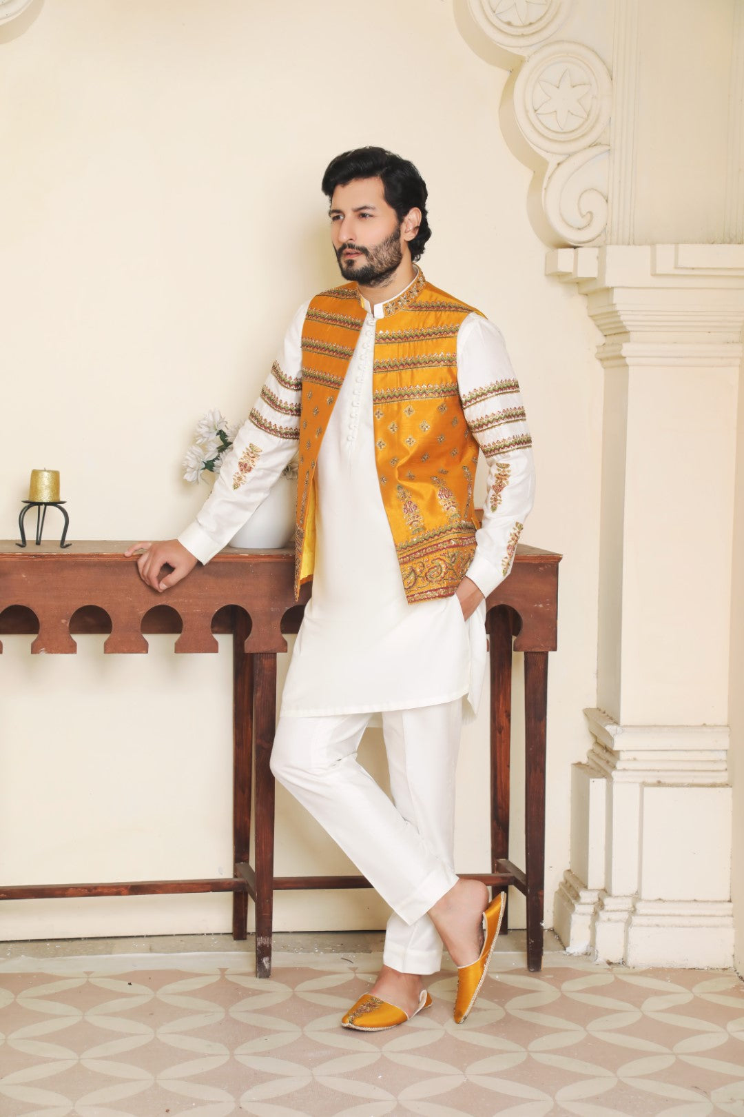 Mustard Ada Work Silk Waistcoat (3-Piece) - Image 2