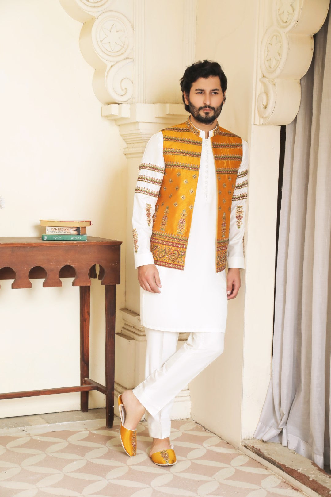 Mustard Ada Work Silk Waistcoat (3-Piece) - Image 3