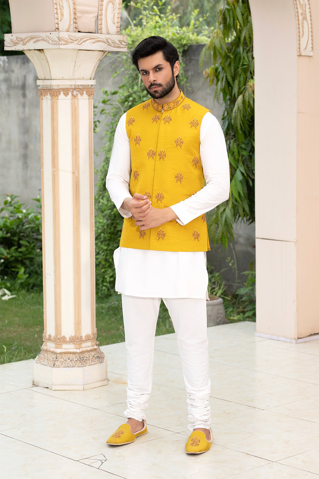 Mustard Ada Work Silk Waistcoat (3-Piece) - Image 3